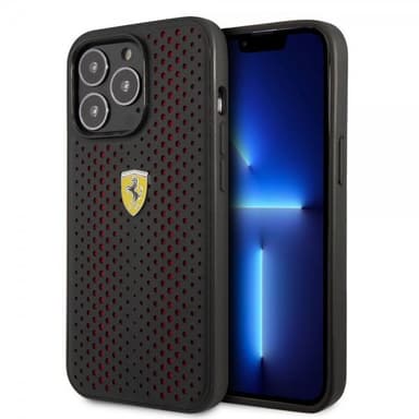 Ferrari iPhone 14 Pro Max Skal Logo Perforerad Svart Röd