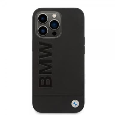 BMW iPhone 14 Pro Skal Hot Stamp Metal Logo Svart