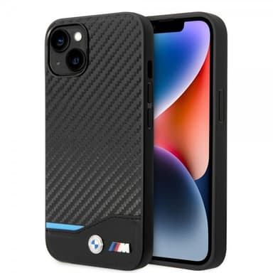 BMW iPhone 14 Skal Carbon Effect Printed Logo Svart
