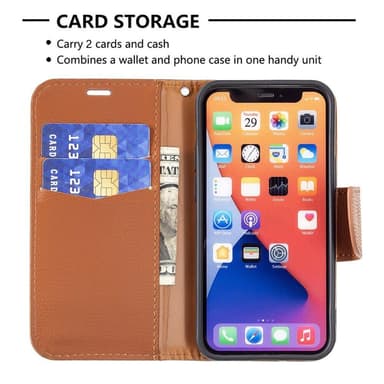 SKALO iPhone 13 Mini Premium Litchi Plånbok - Brun