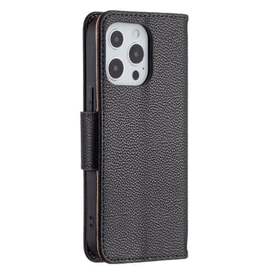 SKALO iPhone 13 Pro Premium Litchi Plånbok - Svart