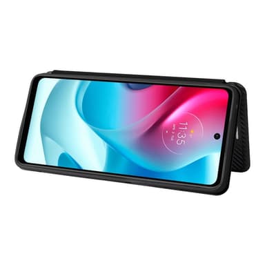 SKALO Moto G60S Carbon Fiber Plånboksfodral - Svart