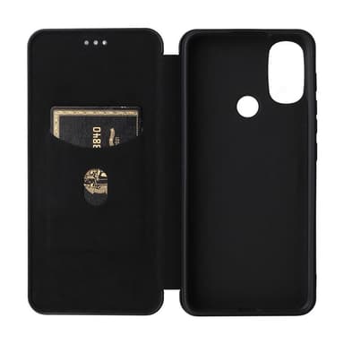SKALO Moto E30 / E40 Carbon Fiber Plånboksfodral - Svart