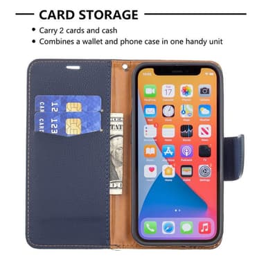 SKALO iPhone 13 Pro Premium Litchi Plånbok - Mörkblå