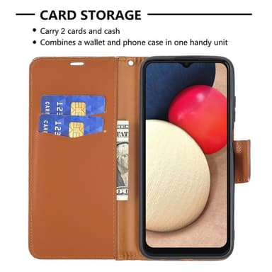 SKALO Samsung A02s / A03s Premium Litchi Plånbok - Brun