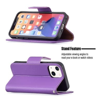 SKALO iPhone 13 Mini Premium Litchi Plånbok - Lila