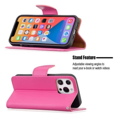 SKALO iPhone 13 Pro Premium Litchi Plånbok - Cerise