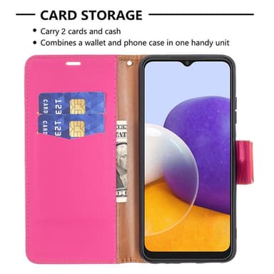 SKALO Samsung A22 5G Premium Litchi Plånbok - Cerise