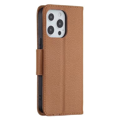 SKALO iPhone 13 Pro Premium Litchi Plånbok - Brun