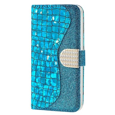 SKALO iPhone 13 Pro Max Croco Glitter Plånboksfodral - Blå