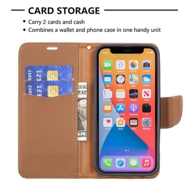 SKALO iPhone 13 Pro Premium Litchi Plånbok - Brun