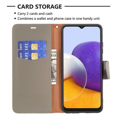 SKALO Samsung A22 5G Premium Litchi Plånbok - Grå