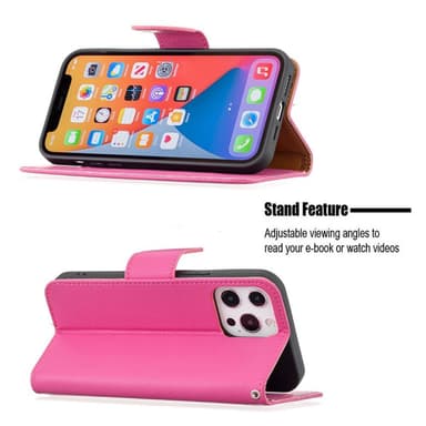 SKALO iPhone 13 Pro Max Premium Litchi Plånbok - Cerise