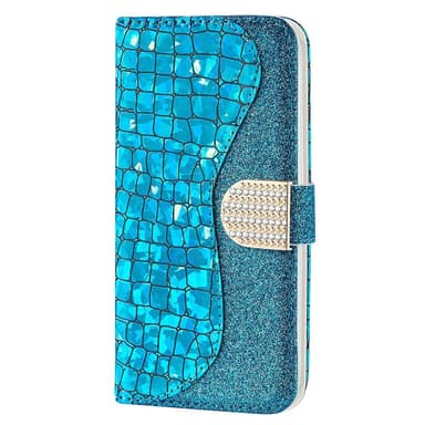 SKALO iPhone 13 Mini Croco Glitter Plånboksfodral - Blå