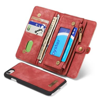 CASEME iPhone 8 / 7 / SE Retro Split läder plånboksfodral - Röd