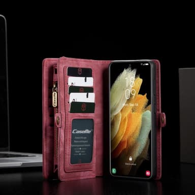 CASEME Samsung Galaxy S21+ (Plus) Retro läder plånboksfodral Röd