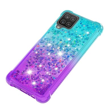 SKALO Samsung A12 Kvicksand Glitter Hjärtan TPU-skal - Turkos-Lila