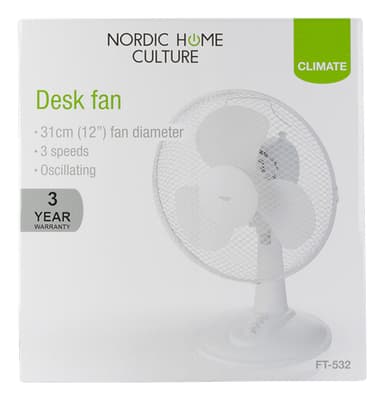 NORDIC HOME CULTURE Skrivbordsfläkt, 310mm, tre hastigheter 40w