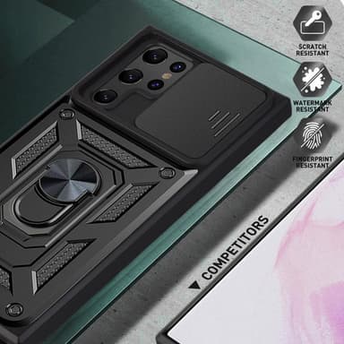 SKALO Samsung S22 Ultra Armor Hybrid Metallring Kameraslider - Svart