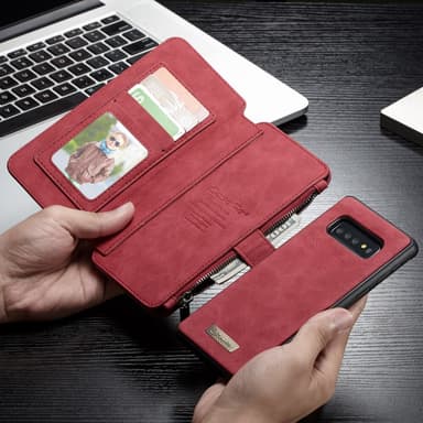 CASEME Samsung Galaxy S10+ Retro läder plånboksfodral - Röd