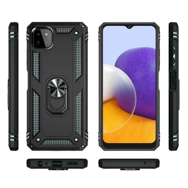 SKALO Samsung A22 5G Armor Hybrid Metallring skal - Svart