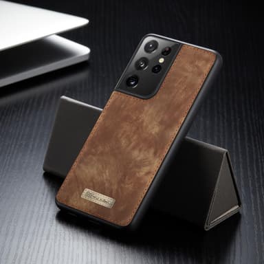 CASEME Samsung Galaxy S21 Ultra Retro läder plånboksfodral Brun