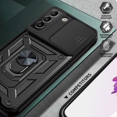 SKALO Samsung S22 Armor Hybrid Metallring Kameraslider - Svart