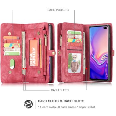 CASEME Samsung Galaxy S10 Retro läder plånboksfodral - Röd