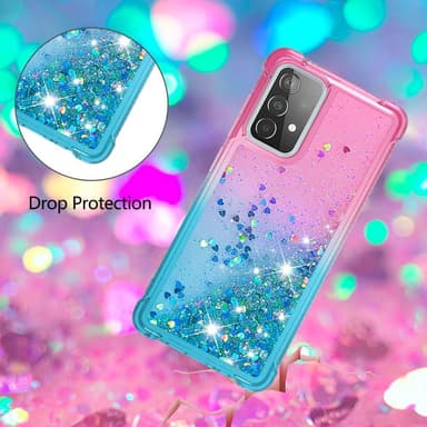 SKALO Samsung A52/A52s Kvicksand Glitter Hjärtan TPU-skal - Rosa-Turkos