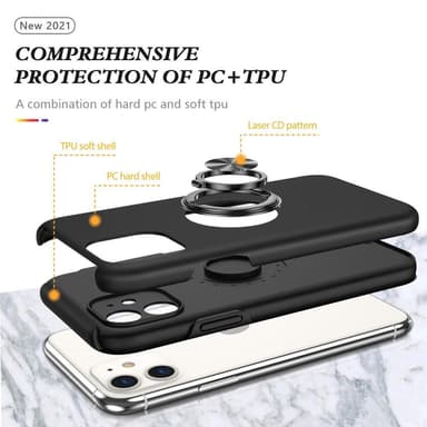 iPhone 11 Hybrid skal med Finger Ring - Svart
