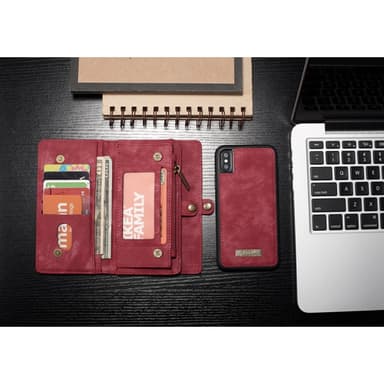 CASEME iPhone X / XS Retro Split läder plånboksfodral - Röd