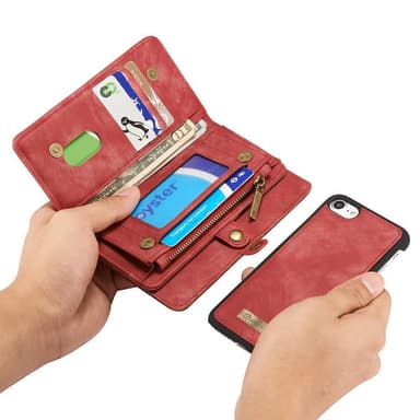 CASEME iPhone 8 / 7 / SE Retro Split läder plånboksfodral - Röd