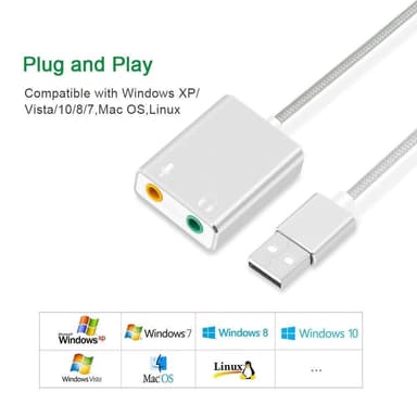 Externt Ljudkort USB 3,5 mm hörlurs- och mikrofonuttag