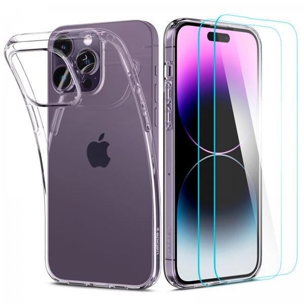 Spigen iPhone 14 Pro Skal med Skärmskydd Crystal Pack Crystal Clear