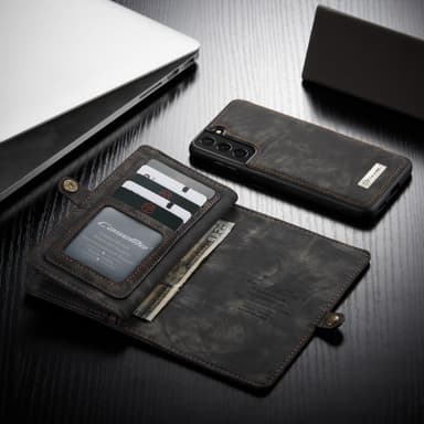 CASEME Samsung Galaxy S21+ (Plus) Retro läder plånboksfodral - Grå/Svart