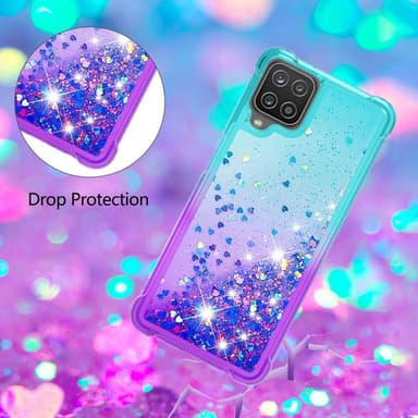 SKALO Samsung A12 Kvicksand Glitter Hjärtan TPU-skal - Turkos-Lila