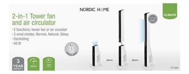 NORDIC HOME 2-i-1 tornfläkt och luftcirkulator, 3 hastigheter