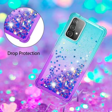 SKALO Samsung A52/A52s Kvicksand Glitter Hjärtan TPU-skal - Turkos-Lila