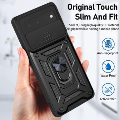 SKALO Google Pixel 6 Armor Hybrid Metallring Kameraslider - Svart