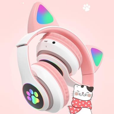 STN-28 Bluetooth Over Ear Music Headset Glowing Cat Ear - Rosa