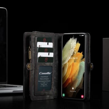 CASEME Samsung Galaxy S21+ (Plus) Retro läder plånboksfodral - Grå/Svart