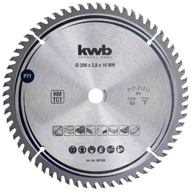 kwb 587168 Hårdmetall cirkelsågklinga 200 x 16 mm 1 st