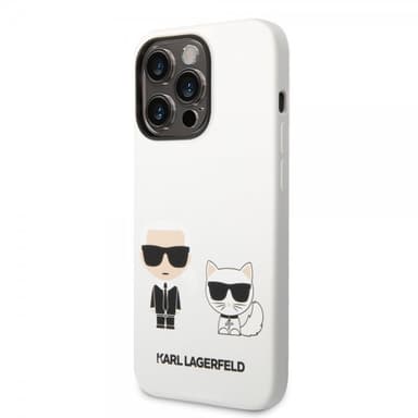 Karl Lagerfeld iPhone 14 Pro Skal Liquid Silicone Karl & Choupette Vit