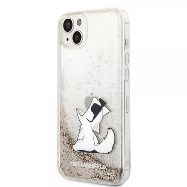 Karl Lagerfeld iPhone 14 Plus Skal Liquid Glitter Choupette Guld