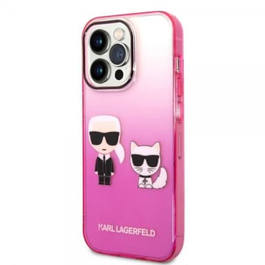 Karl Lagerfeld iPhone 14 Pro Skal Karl & Choupette Gradient Rosa