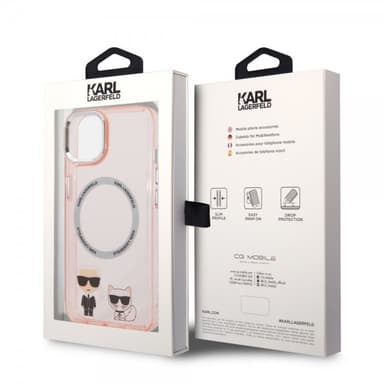 Karl Lagerfeld iPhone 14 Skal Karl & Choupette MagSafe Rosa