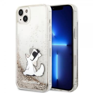 Karl Lagerfeld iPhone 14 Plus Skal Liquid Glitter Choupette Guld