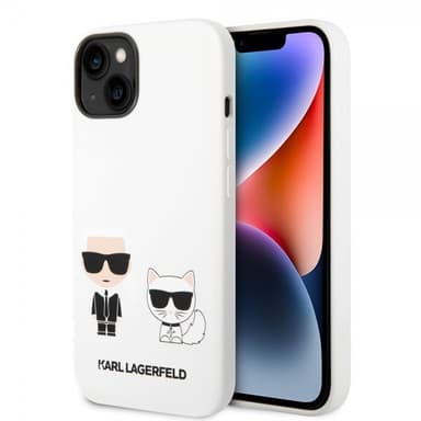 Karl Lagerfeld iPhone 14 Plus Skal Liquid Silicone Karl & Choupette Vit