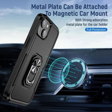 iPhone 14 Plus Hybrid skal med Finger Ring & Metall Plåt - Svart