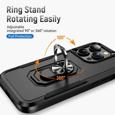 iPhone 14 Pro Max Hybrid skal med Finger Ring & Metall Plåt - Svart